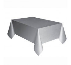 Silver Solid Rectangular Plastic Table Cover 54"X108"