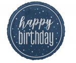 18" GLITZ Blue Happy Birthday Foil Balloon Round