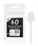 40pc Heavy Duty Plastic White Spoons