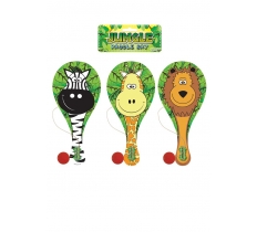 Jungle Animals 22cm Wooden Paddle Bat And Ball Game