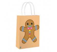 Gingerbread Man Christmas Paper Party Bag with Handles