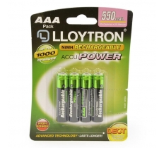 Lloytron AAA 550Mah Nimh Rechargable Batteries 4 Pack