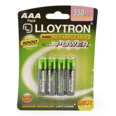 Lloytron AAA 550Mah Nimh Rechargable Batteries 4 Pack