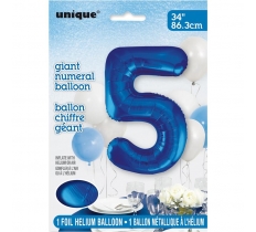 Blue Number 5 Shaped Foil Balloon 34"