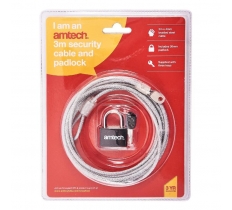 Amtech 3M X 4mm Security Cable & Padlock