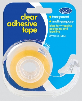 County Clear Tape & Dispenser 19mm X 33M