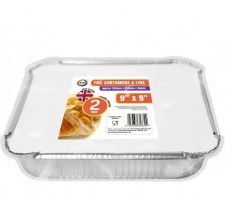2pc 9x9 Foil Containers & Lids (Approx 230mm x 230mm x 35mm