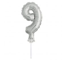 Silver Foil Number 9 Balloon Cake Topper 5"