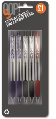 5 Pack Retractable Ballpoint Pens