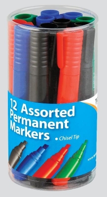 Assorted Tiger Chisel Tip 2mm Permanent Markers 12 Pack