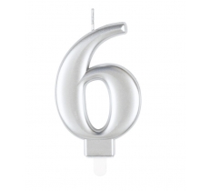 Metallic Silver Number 6 Birthday Candle