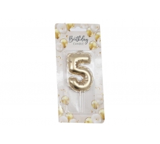 Gold Balloon Candle 6cm Number 5