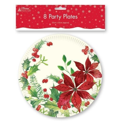 Plates Poinsettia 8 Pack