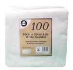 100pc 30cm x 30cm 1ply White Napkins