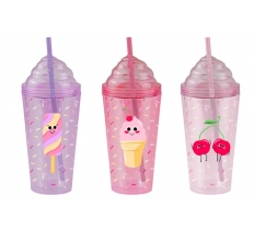 Ice Cream Double Wall Tumbler With Straw