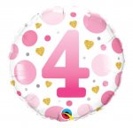 18" Pink Dots Age 4 Foil Balloon ( 1 )
