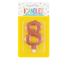 Metallic Rose Gold Number 8 Birthday Candle