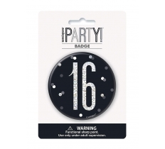 GLITZ BLACK & SILVER BIRTHDAY BADGE 16 age