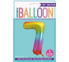 Rainbow Number 7 Shaped Foil Balloon 34"