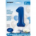 Blue Number 1 Shaped Foil Balloon 34"