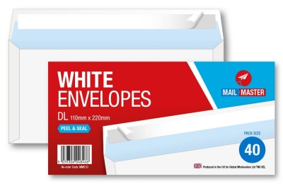 Mail Master DL White Peel & Seal 40 Pack Envelope