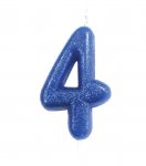 Age 4 Glitter Numeral Moulded Pick Candle Blue
