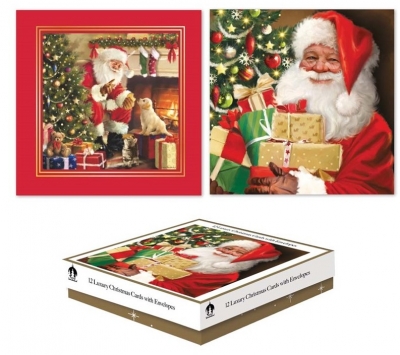 Cards Xmas 12 Square Boxed Trad Santa