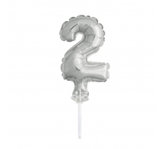 Silver Foil Number 2 Balloon Cake Topper 5"