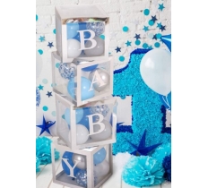 Set Of 4 Silver Baby Balloon Boxes 30cm X 30cm