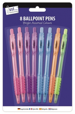 8 Ballpoint Pens 5 pastel Colours