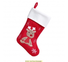 DELUXE PLUSH RED FLUFFY REINDEER STOCKING 40CM X 25CM