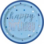 Bday Glitz Blue 9" Plt 8 Pack