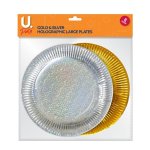 Holographic Large Plates Gold & Silver, 8 Pack
