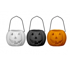 HALLOWEEN PUMPKIN TEALIGHT HOLDER WITH HANDLE 10CM