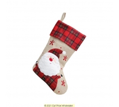 Deluxe Plush Hessian Tartan Santa Stocking 40cm X 25cm