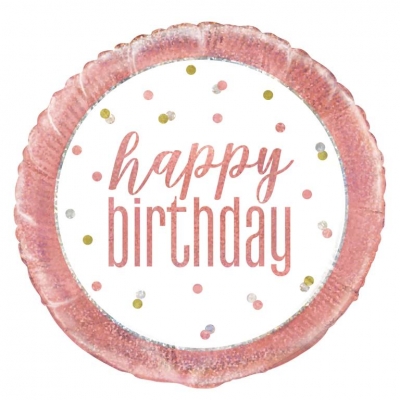 18" Glitz Rose Gold Round Foil Balloon "Happy Birthday"