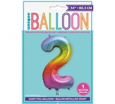 Rainbow Number 2 Shaped Foil Balloon 34"