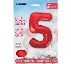 Red Number 5 Shaped Foil Balloon 34"