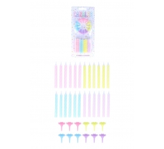 Pastel Party Candles with 12 Holders (6cm) 24pc