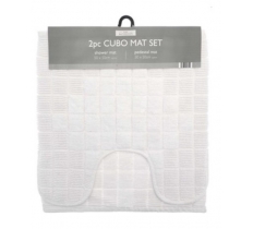 Cubo Design 100% Cotton Shower and Pedestal Mat Set - White