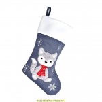 Deluxe Plush Grey Knitted Fox Baby Stocking 40cm X 25cm