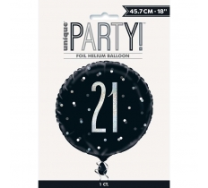 Birthday Black Glitz Number 21 Round Foil Balloon 18"