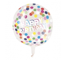 15" Polka Dot Birthday Printed Clear Sphere Helium Balloon