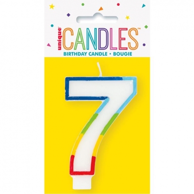 Rainbow Border Number 7 Birthday Candle