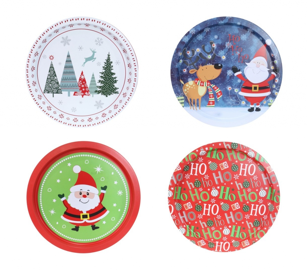 Xmas Round Tray Metal 32Cm - Click Image to Close