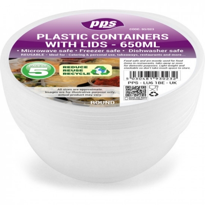Food Containers & Lids Plastic 650ml 5pc