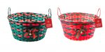 Christmas Striped Wicker Basket with Handle & Bell 30cm
