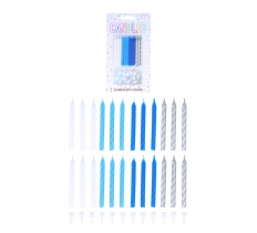 White Blue and Silver Party Candles with 12 Holders (6cm)