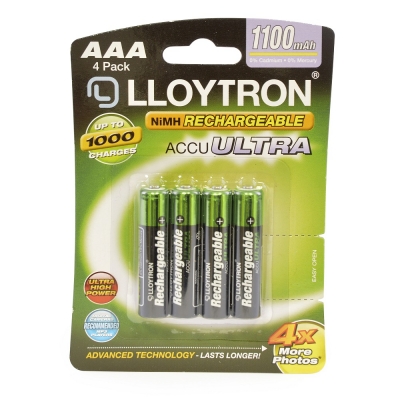 Lloytron AAA 1100Mah Nimh Rechargable Batteries 4 Pack