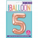 Rose Gold Number 5 Shaped Foil Balloon 34"